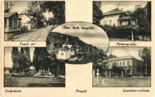 Fonyód, Vasúti sor, Nagyszálloda étterem, Római katolikus templom, Ferenczy villa, Park, Drechsler szálloda (Rb)