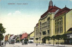 Debrecen, Ferenc József út, Röszke Géza üzlete, Schweitzer Varrógép rt., villamos (apró lyukak / tiny holes)