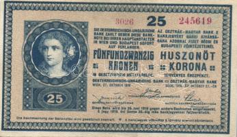 1918. 25K "Hullámos" 3026 sorozatszámmal "Szeged-váltóüzlet" szárazbélyegzővel, hamis?!, erősen ferde előlapi nyomat T:II