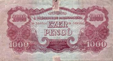 1944. "V.H." 1P T:III + 20P (2x) erősen lecsúszott elő- és hátlapi nyomatok T:II + 1000P T:III/IV