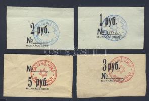 Munkács 1919. 1R, 2R, 3R, 5R összesen 4 klf szükségpénz?! héber nyelvű bélyegzővel, irodalomban ismeretlen! T:I,I-,II+