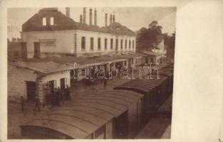Przeworsk, destroyed railway station ruins in WWI, trains and soldiers. photo (EK)