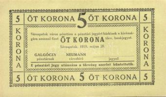 Sárospatak 1919. 5K értékjelzésben lemezhiba T:I