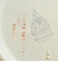 Gránit edény, kézzel festett, jelzett, d:13 cm, m:10 cm