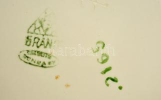 Gránit pipacsmintás fajansz leveses tál, mázhibával, lepattanással, jelzett, 31×21×16 cm