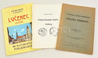 3 db Felvidékkel kapcsolatos kiadvány - Szomszéd András: (Fülek) Püspöki képek 1918-ig; Scherer Lajos: A 350 éves losonci gimnázium vázlatos története. Losonc, 1940, Engel István; Hermel, Edmund: Lučenec / Losonc. Kiadói papírkötés, változó állapotban.