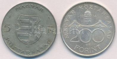 1947. 5Ft Ag "Kossuth" + 1994. 200Ft Ag "Deák" T:2,2- patina