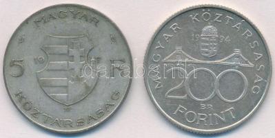 1947. 5Ft Ag "Kossuth" + 1994. 200Ft Ag "Deák" T:2,2- patina