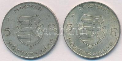 1947. 5Ft Ag "Kossuth" (2x) T:2- patina