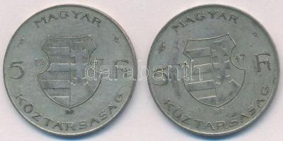1947. 5Ft Ag "Kossuth" (2x) T:2- patina