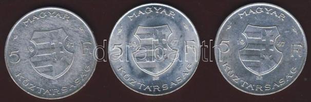 1947. 5Ft Ag (3x) "Kossuth" T:2,2/3