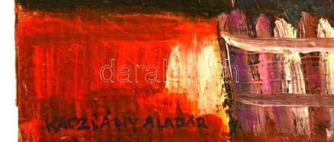 Kaczián jelzéssel: Házak. Olaj, karton, 23×31 cm