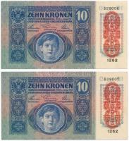 1915. 10K (2x) sorszámkövetők, DEUTSCHÖSTERREICH felülbélyegzéssel T:I-