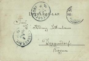 1900 Keszthely, Üdvözlet a Balaton taváról! Sziget fürdő, csónakázók. Mérei Ignác kiadása (kis szaka...