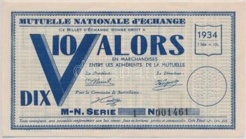 Franciaország 1934. Mutuelle Nationale dExchage nemzeti váltókölcsön 10Fr értékben, perforált T:III France 1934. Mutuelle Nationale dExchage about 10 Francs, with perforation C:F