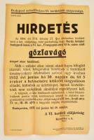 1932 Bp., Budapest székesfőváros VI. kerületének elöljárósága által kiadott hirdetés gőzfavágó telep létesítésének ügyében, hajtott, 47×31 cm