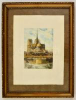 Olvashatatlan jelzéssel: Notre Dame. Színezett rézkarc, papír, üvegezett keretben, 19×14 cm