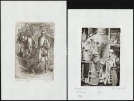 10 db kortárs rézkarc különböző művészektől, jelzettek, különböző méretben