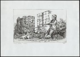 10 db kortárs rézkarc különböző művészektől, jelzettek, különböző méretben