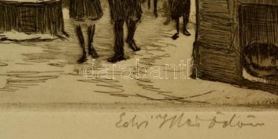Edvi Illés Ödön (1877-1945): Széna tér. Rézkarc, papír, jelzett, 24×32 cm