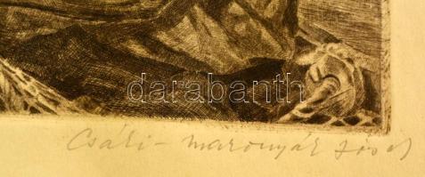 Csáki-Maronyák József (1910-2002): Hálószövők. Színezett rézkarc, papír, jelzett, 26×37 cm