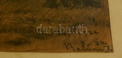 Olvashatatlan jelzéssel: Szénaboglyák, ceruza, papír, üvegezett fa keretben, 14,5×20 cm