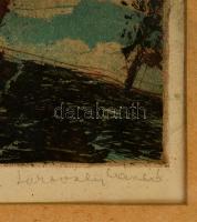 Lukovszky László (1922-1981): A legszélső ház, rézkarc, papír, jelzett, paszpartuban, üvegezett fa k...