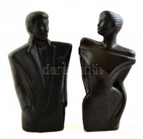 Férfi és nő, 2 db kerámia figura, jelzés nélkül, kis kopásnyomokkal, javítássokkal, m: 28 cm