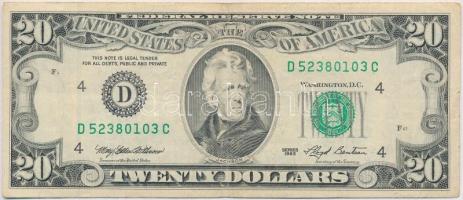 Amerikai Egyesült Államok 1994. (1993) 20$ Federal Reserve Note Mary Ellen Withrow - Lloyd Bentsen T:III  USA 1994. (1993) 20 Dollars Federal Reserve Note Mary Ellen Withrow - Llyod Bentsen C:F