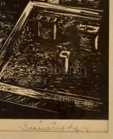 Mészáros Lajos (1925-1971): Szolnok látképe II., linó, papír, paszpartuban, üvegezett fa keretben, 3...