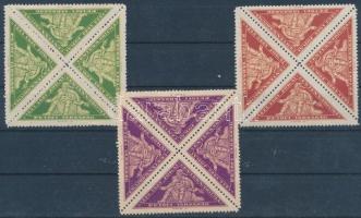 1925 Jókai centenárium 3 klf színű négyestömb