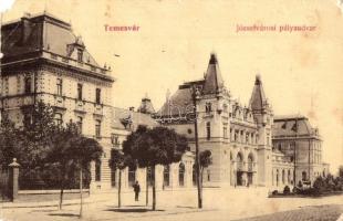 Temesvár, Timisoara; Józsefvárosi pályaudvar, vasútállomás. Hátoldalon sorsjegy a Szegény gyermekpoliklinika javára / Bahnhof / Iosefin, railway station. Charity lottery ticket on the backside (EM)