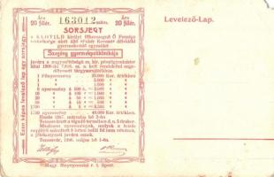 Temesvár, Timisoara; Józsefvárosi pályaudvar, vasútállomás. Hátoldalon sorsjegy a Szegény gyermekpol...