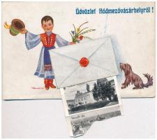 Hódmezővásárhely, népviseletes hiányos leporellolap. s: Klaudinyi (ázott / wet damage)