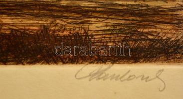 Paulovits Pál (1892-1975): Keresztútnál, rézkarc, papír, jelzett, 25,5×35 cm