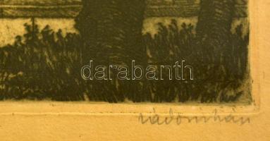 Zádor István (1882-1963): Pozsony. Rézkarc, papír, jelzett, üvegezett keretben, 23×17 cm