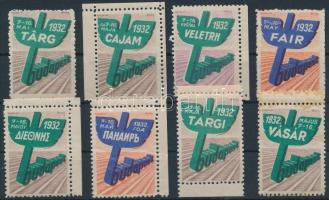 1932 Budapesti Nemzetközi Vásár 8 különböző nyelvű levélzáró