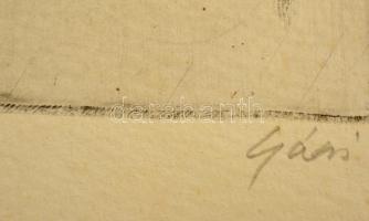 Gácsi Mihály (1926-1987): Faluvége, rézkarc, papír-karton, jelzett, 19,5×28,5 cm