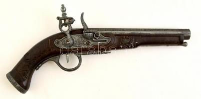 Ütőkakasos, elöltöltős pisztoly, díszes spanyol replika, fa-fém, h: 33 cm