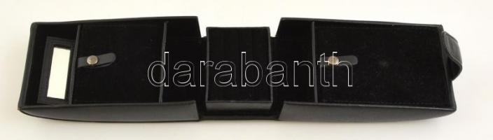 Kívül bőr, belül plüss borítású ékszertartó dobozka, 16×9×8 cm