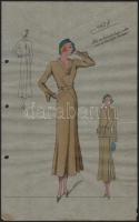 cca 1930 Francia divatrajzok, ofszet nyomatok pauszpapíron, kézzel színezve, 16 db