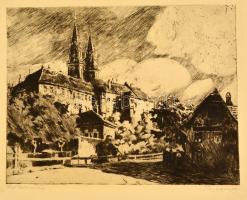 Bajor Ágost (1892-1958): Stift Klosterneuburg. Rézkarc, papír, jelzett, 22×28 cm