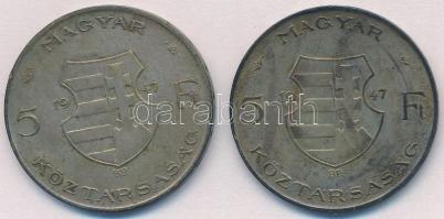 1947. 5Ft Ag "Kossuth" (2x) T:2- patina