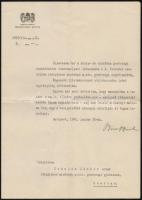 1941 Budapest, m. kir. gazdasági segédtanári kinevezés Schultz Sándor gazdasági gyakornok részére, Bánffy Dániel (1893-1965) földművelésügyi miniszter aláírásával, fejléces papíron