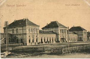 1908 Szatmárnémeti, Szatmár, Satu Mare; Vasútállomás. Cseplák Bálint kiadása / Bahnhof / railway station (EK)