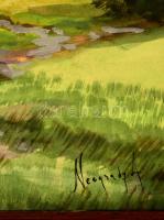 Neogrády jelzéssel: Dombos táj házakkal. Tempera, karton, foltos, keretben, 40×50 cm