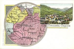 Trencsénteplic, Trencianske Teplice; Gyógyterem, térkép. Wertheim Zsigmond kiadása / spa, map. Art Nouveau, litho