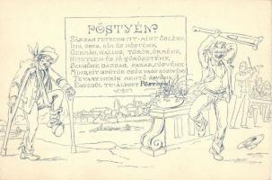 Pöstyén, Piestany; Humoros művészlap / Humorous art postcard
