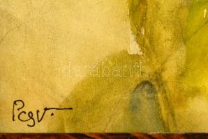 Pcsv jelzéssel: Fej. Akvarell, papír, üvegezett keretben, 21×17 cm