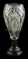 Ólomkristály váza, ezüst (Ag) talppal, jelzett, hibátlan, m: 23,5 cm
